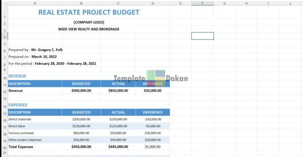 Real Estate Project Budget Template